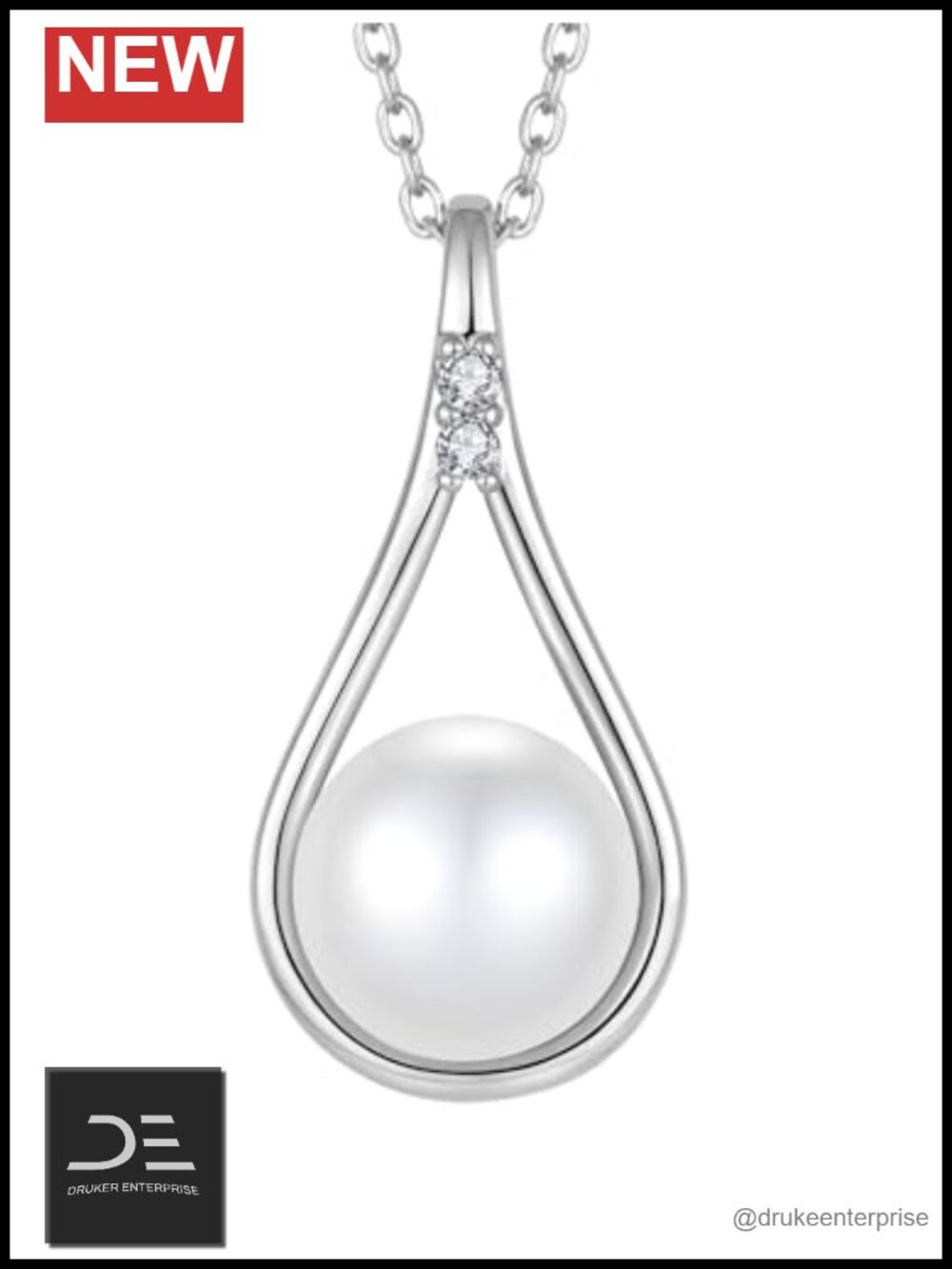 Freshwater Pearl Pendant Necklace 10mm Women's Rhodium Plated Brass Jewelry